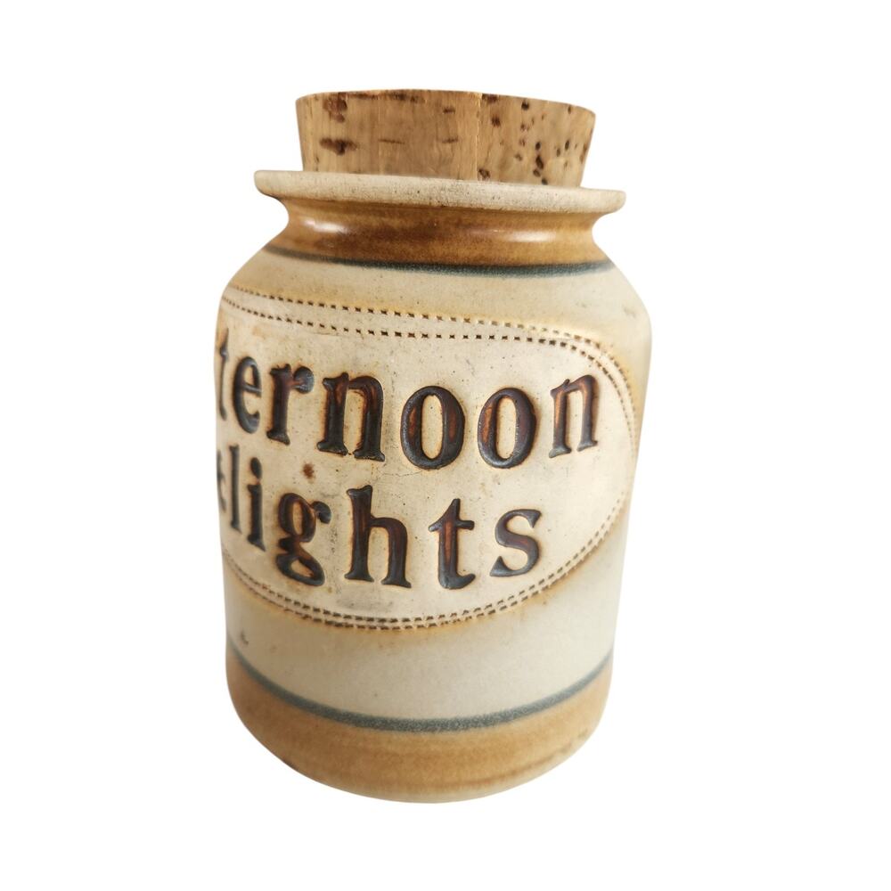 RARE Vtg Dr. Brophy's Word Jar '81 AFTERNOON DELIGHTS Ceramic Cork Clay Beige - Picture 4 of 15